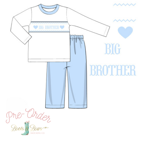 PRE-ORDER: Boys Big Brother Blue & White Pants Set (ETA 12-15 Weeks)