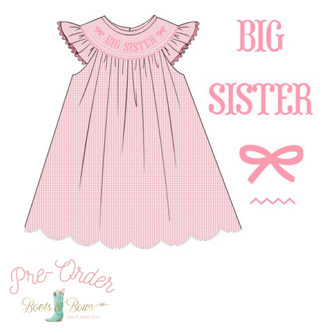 PRE-ORDER: Girls Big Sister Pink Gingham Dress (ETA 12-15 Weeks)