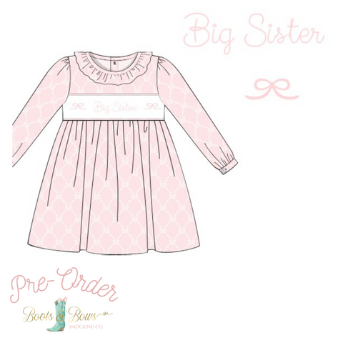 PRE-ORDER: Girls Big Sister Pink Bow Dress (ETA 12-15 Weeks)