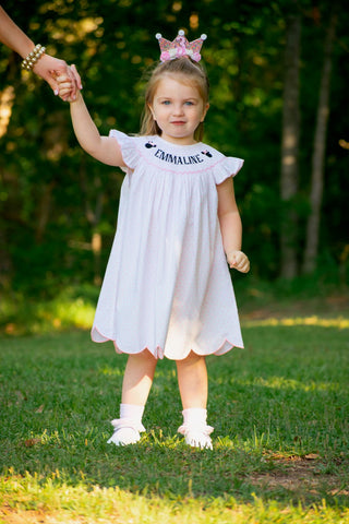 PRE-ORDER: Girls Polka dot Magical Kindgom Custom Name Dress (ETA 12-16 weeks from order date)