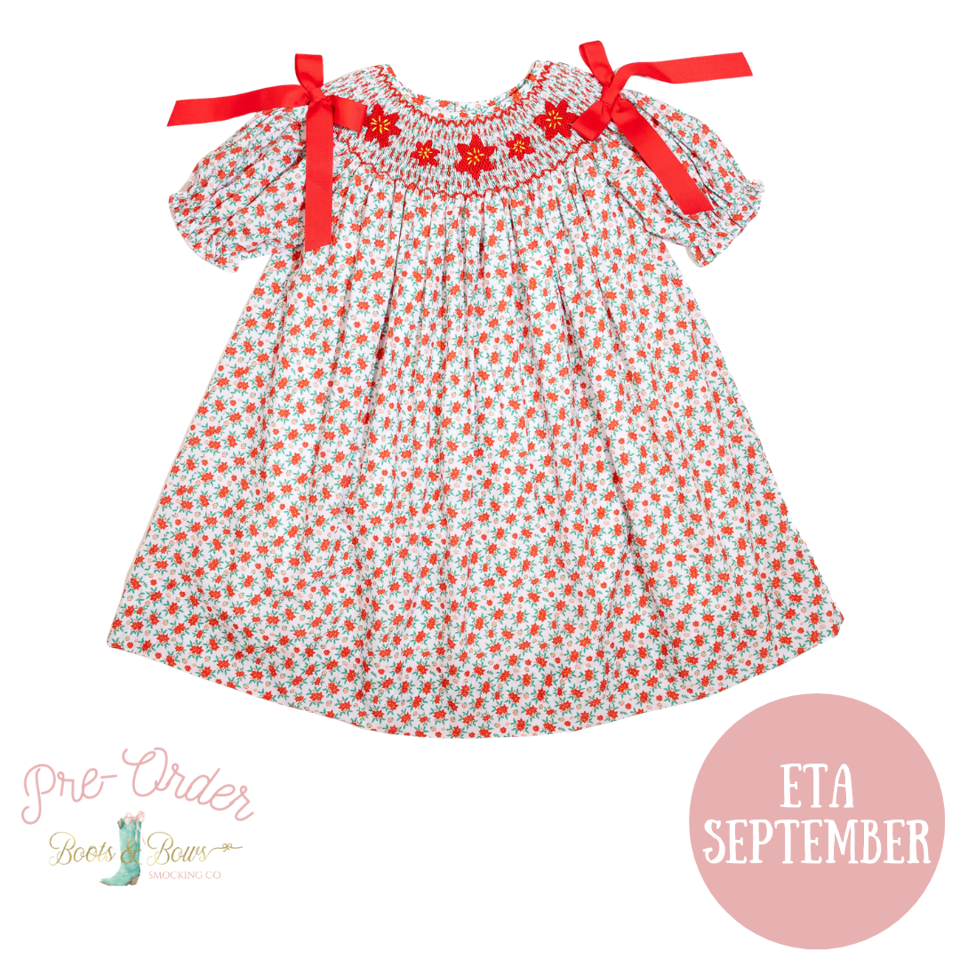 PRE-ORDER: Girls Smocked Poinsettia Dress (ETA September)
