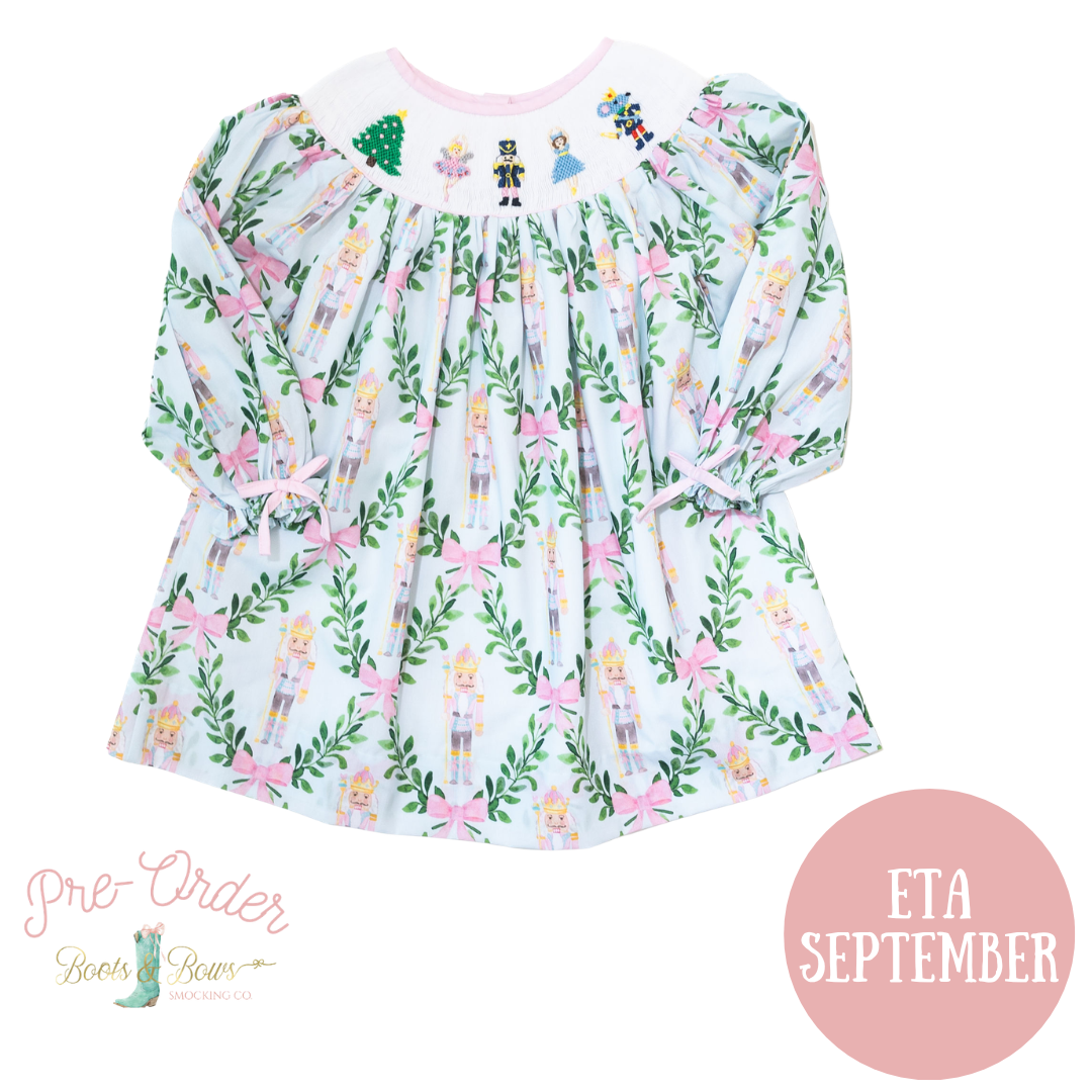 PRE-ORDER: Girls Nutcracker & Bows Smocked Dress (ETA October) 6