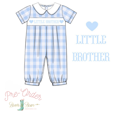 PRE-ORDER: Boys Little Brother Blue Check Romper (ETA 12-15 Weeks)