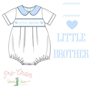 PRE-ORDER: Boys Little Brother Blue & White Footie Romper (ETA 12-15 Weeks)