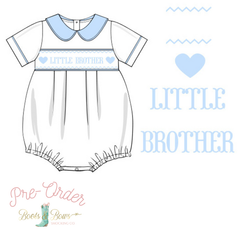 PRE-ORDER: Boys Little Brother Blue & White Footie Romper (ETA 12-15 Weeks)