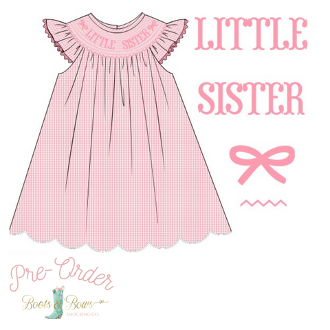 PRE-ORDER: Girls Little Sister Pink Gingham Dress (ETA 12-15 Weeks)