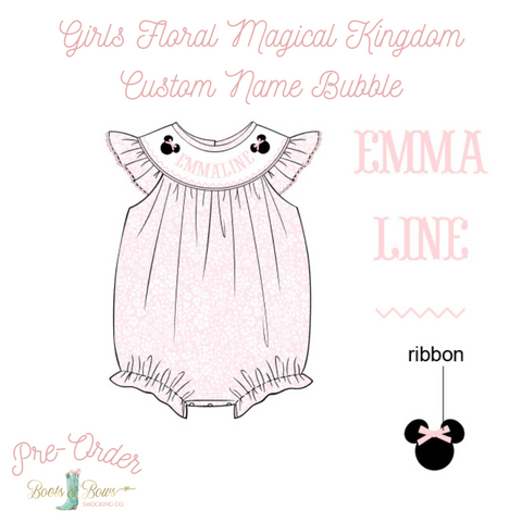 PRE-ORDER: Girls Floral Magical Kingdom Custom Name Bubble (ETA 12-16 weeks from order date)