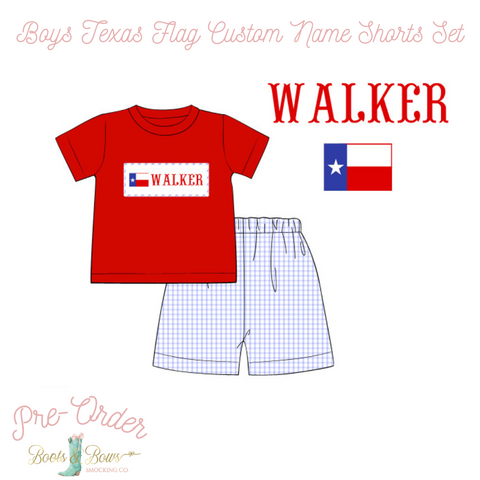 PRE-ORDER: Boys Texas Flag Custom Name Shorts Set (ETA 12-15 weeks from order date)