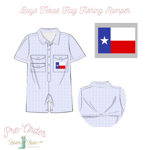 PRE-ORDER: Boys Texas Flag Fishing Romper (ETA 12-15 weeks from order date)