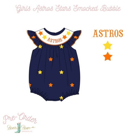 PRE-ORDER: Girls Astros Stars Smocked Bubble (ETA 12-15 weeks from order date)