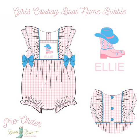 PRE-ORDER: Girls Cowboy Boot Name Bubble (ETA 12-15 weeks from order date)