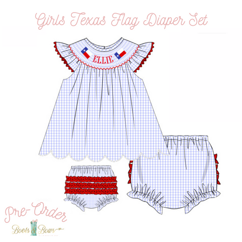 PRE-ORDER: Girls Texas Flag Custom Name Diaper Set (ETA 12-15 weeks from order date)