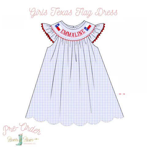PRE-ORDER: Girls Texas Flag Name Dress (ETA 12-15 weeks from order date)