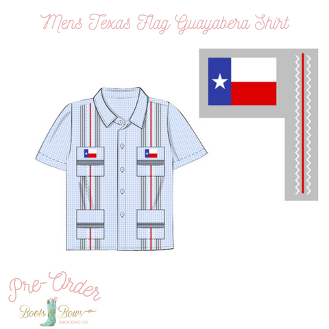 PRE-ORDER: Mens Texas Flag Guayabera Shirt (ETA 12-15 weeks from order date)