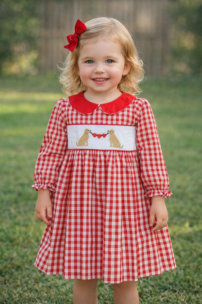 PRE-ORDER: Girls Puppy Love Smocked Dress (ETA January)
