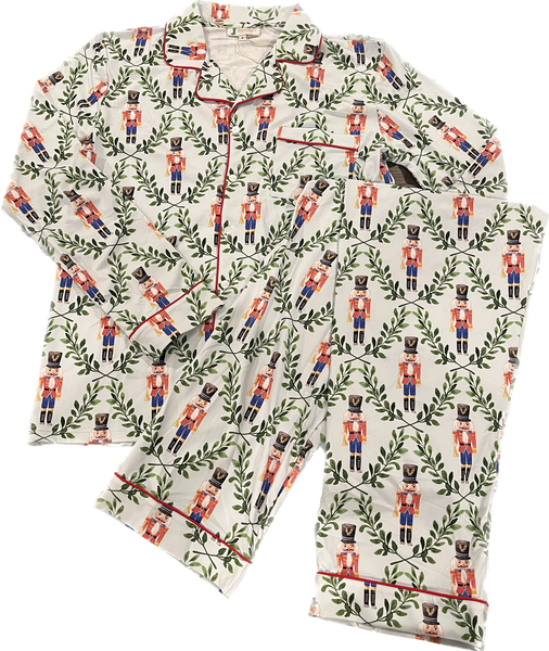 Women's Red Nutcracker Button-up Pajamas - Long