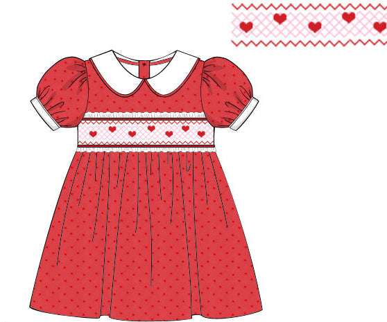 Girls Smocked Hearts Swiss Dot Dress