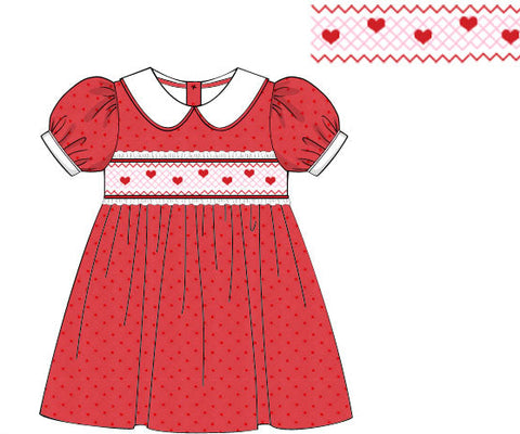 Girls Smocked Hearts Swiss Dot Dress