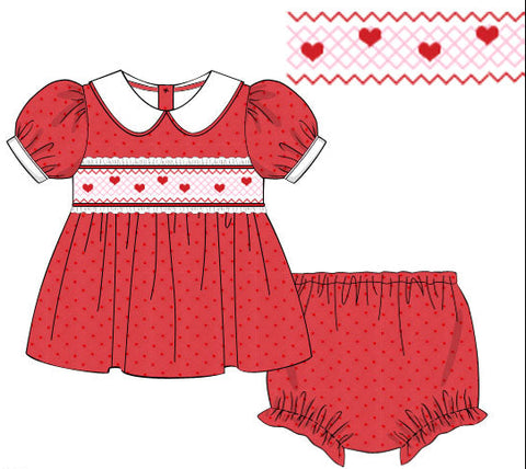 Girls Smocked Hearts Swiss Dot Bloomers Set