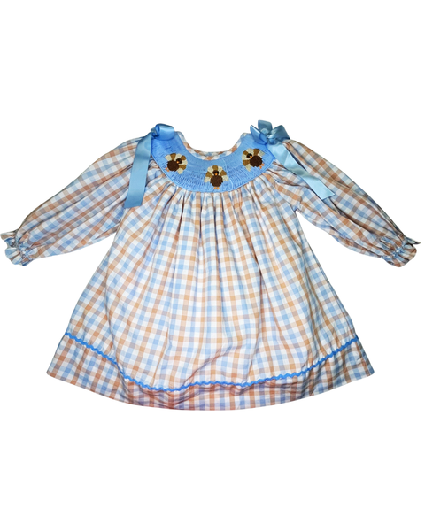 Girls Plaid Turkey Smocked Dress