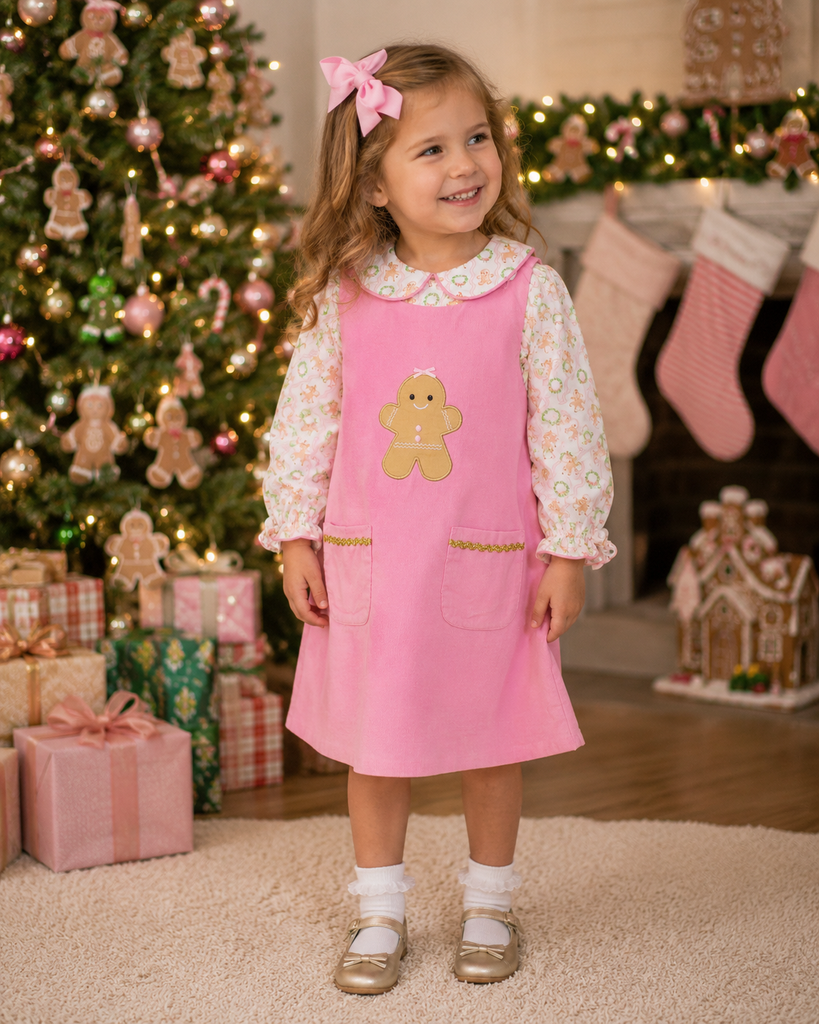 PRE-ORDER: Girls Pink Gingerbread Corduroy Dress Set (ETA September) – Boots and Bows Smocking Co