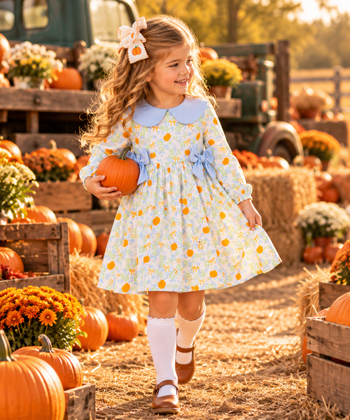 Girls Pumpkins & Blue Bows Dress