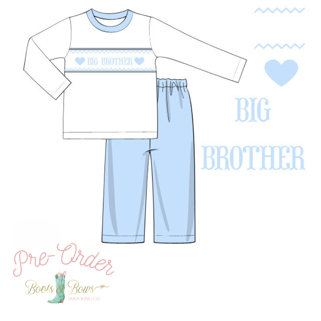 PRE-ORDER: Boys Big Brother Blue & White Pants Set (ETA 8-12 Weeks)