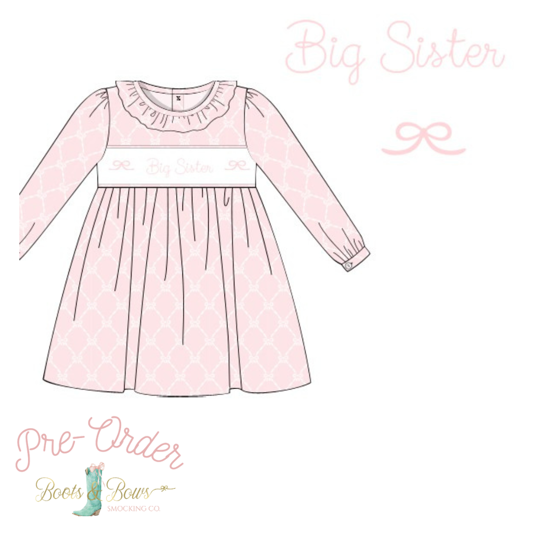 PRE-ORDER: Girls Big Sister Pink Bow Dress (ETA 8-12 Weeks)