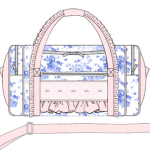 Blue & White Floral Large Duffel Bag