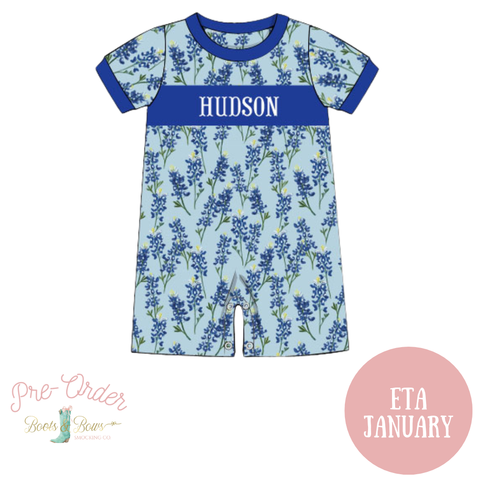 PRE-ORDER: Boys Custom Smocked Bluebonnet Dreams Romper (ETA January)