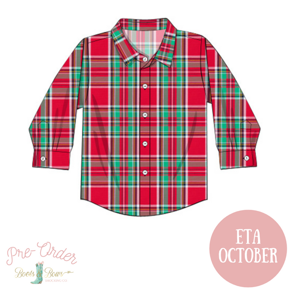 Boys Christmas Plaid Button-Up Shirt