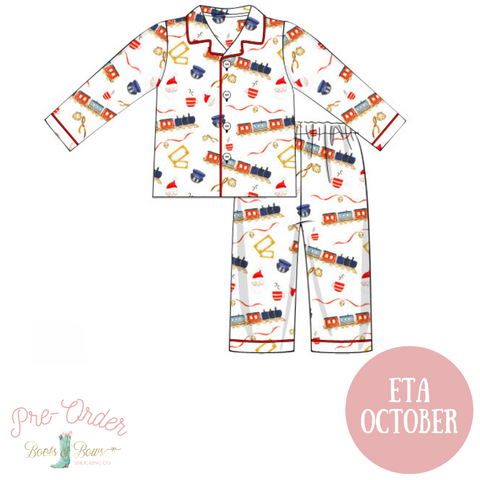 PRE-ORDER: Boys Christmas Express Train Ride Button-up Pajamas (ETA OCTOBER)