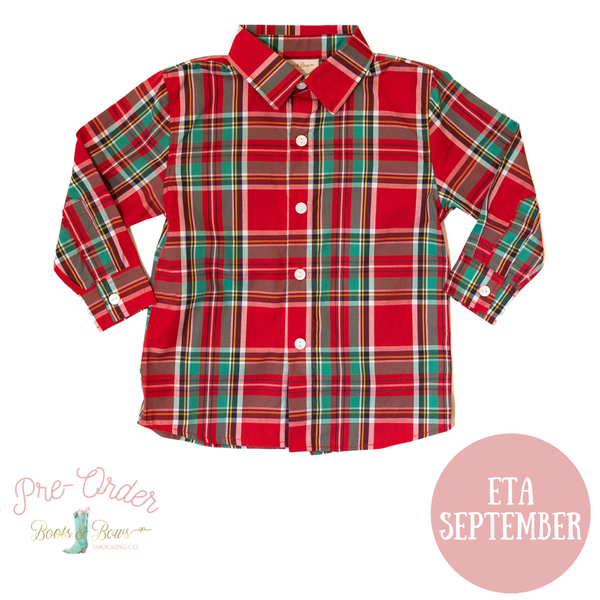 PRE-ORDER: Boys Christmas Plaid Button-Up Shirt (ETA September)