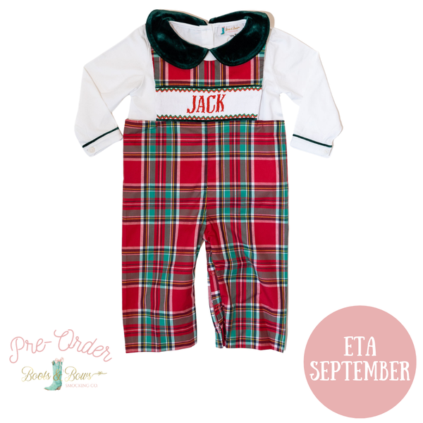 PRE-ORDER: Boys Christmas Plaid Custom Smocked Jon Jon (ETA September)