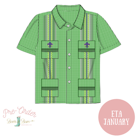 PRE-ORDER: Boys Fleur de lis Guayabera Shirt (ETA January)