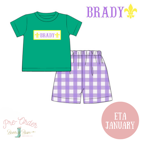 PRE-ORDER: Boys Mardi Gras Custom Smocked Shorts Set (ETA January)