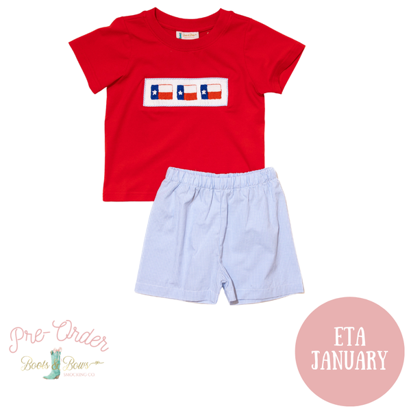 PRE-ORDER: Boys Texas Flag Smocked Shorts Set (ETA January)