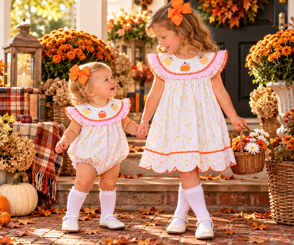 Girls Sweet Pumpkins Smocked Bubble