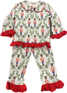 Girls Red Nutcracker Button-up Pajamas