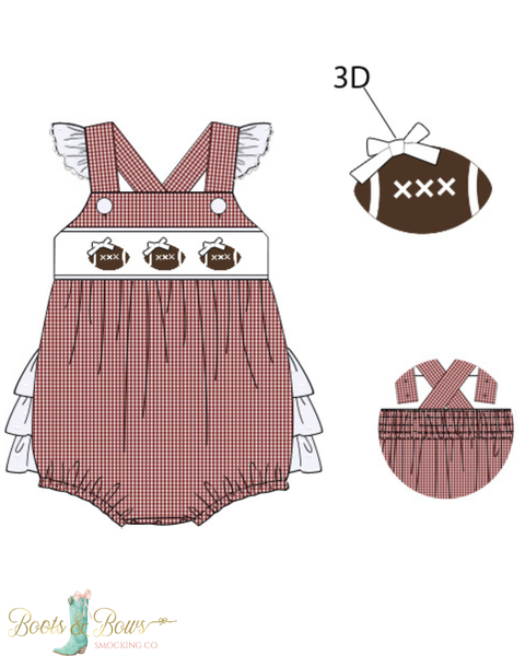 Girls Crimson Smocked Gameday Football Bubble