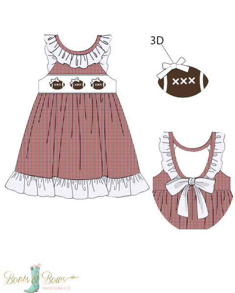 Girls Crimson Smocked Gameday Football Dress