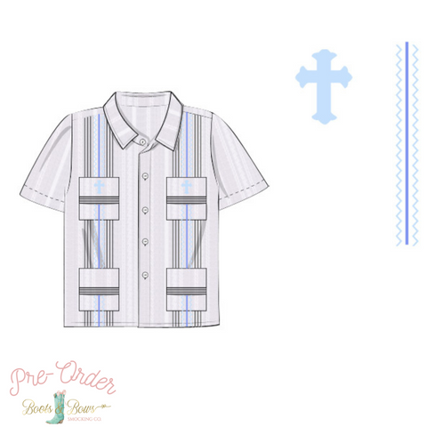 PRE-ORDER: Boys White Custom Cross Guayabera (ETA 12-15 weeks from order date)