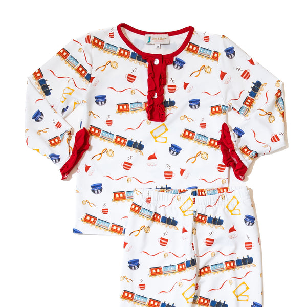 PRE-ORDER: Girls Christmas Express Train Ride Ruffle Pajamas (ETA October)
