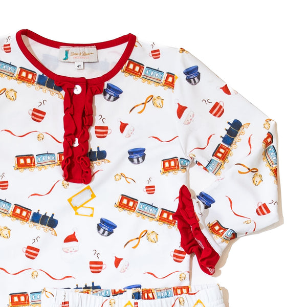 PRE-ORDER: Girls Christmas Express Train Ride Ruffle Pajamas (ETA October)
