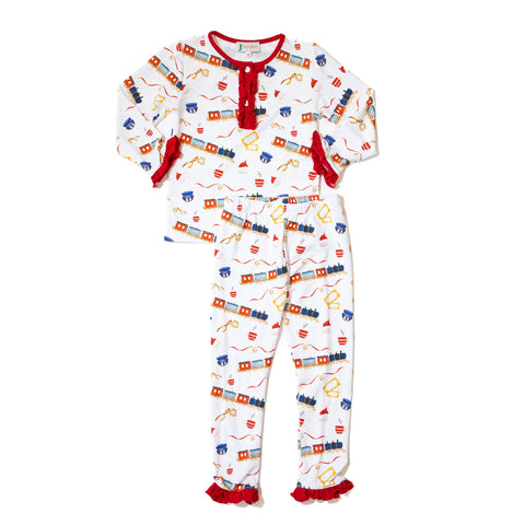 Girls Christmas Express Train Ride Ruffle Pajamas