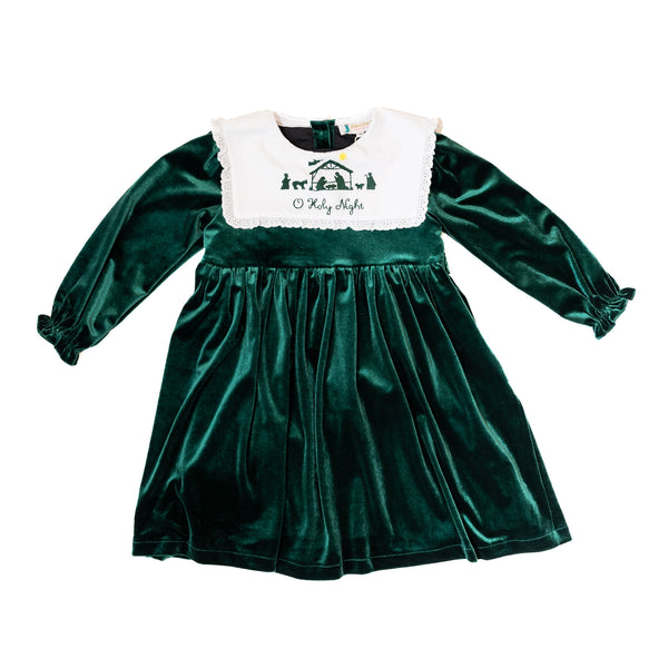 Girls Green Velvet Nativity Dress