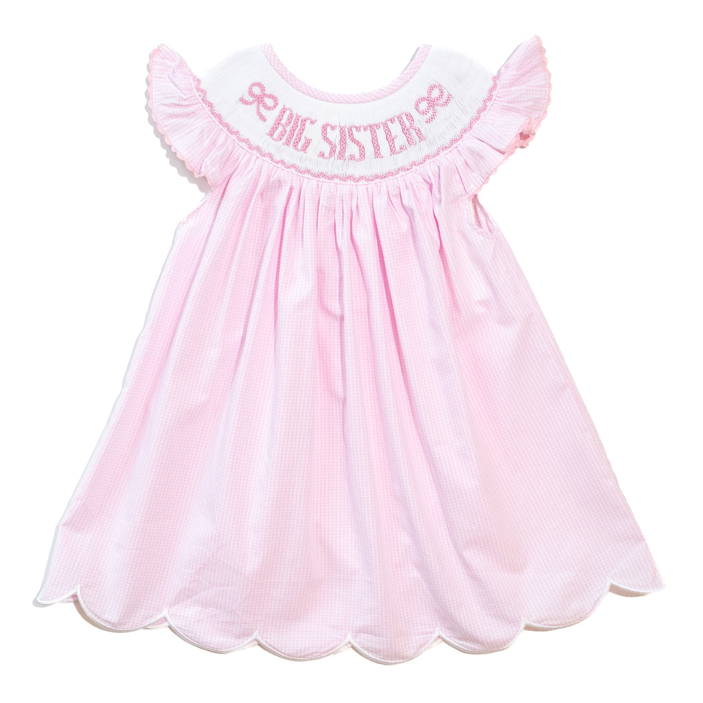 Girls Smocked Big Sister Pink Gingham Dress Girls Smocked Big Sister Pink Gingham Dress