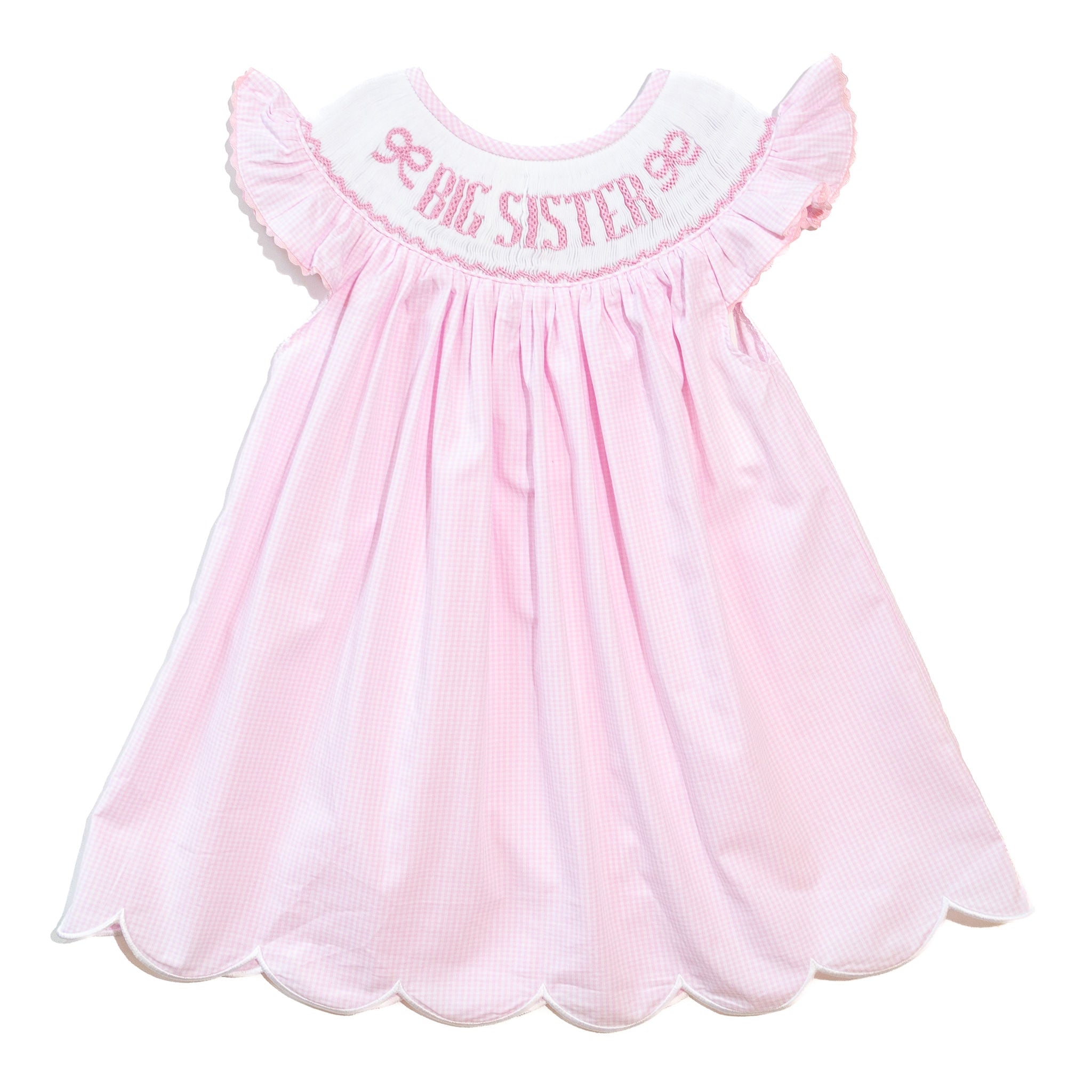 Girls Smocked Big Sister Pink Gingham Dress