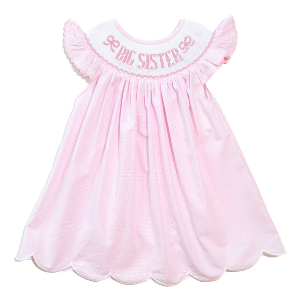 Girls Smocked Big Sister Pink Gingham Dress