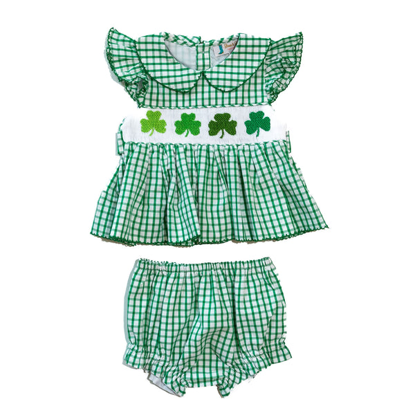 PRE-ORDER: Girls Smocked Shamrock Diaper Set (ETA January)